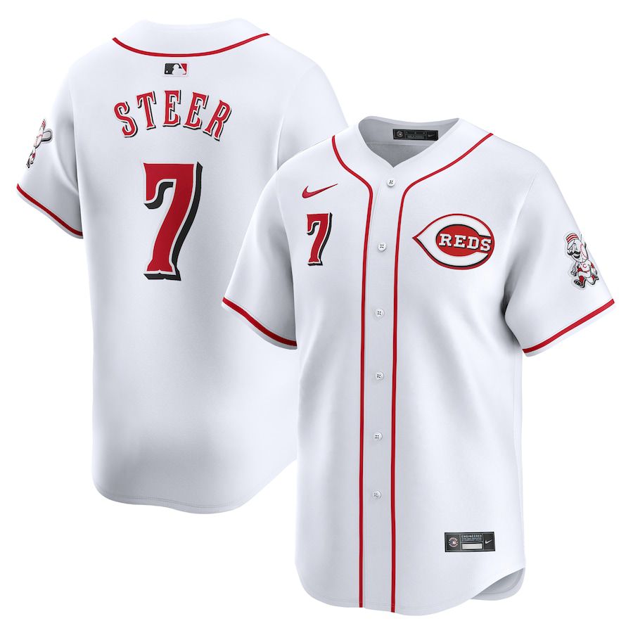 Men Cincinnati Reds #7 Spencer Steer Nike White Home Limited Player MLB Jersey
